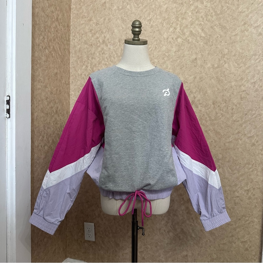 Peloton Chic Fabric Mix Colorblock Pullover Sweatshirt Sweater Pink Windbreaker